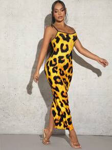 SHEIN SXY Leopard Print Cami Bodycon Dress Birthday Outfit Spring Women Clothes - Multicolor - View 6