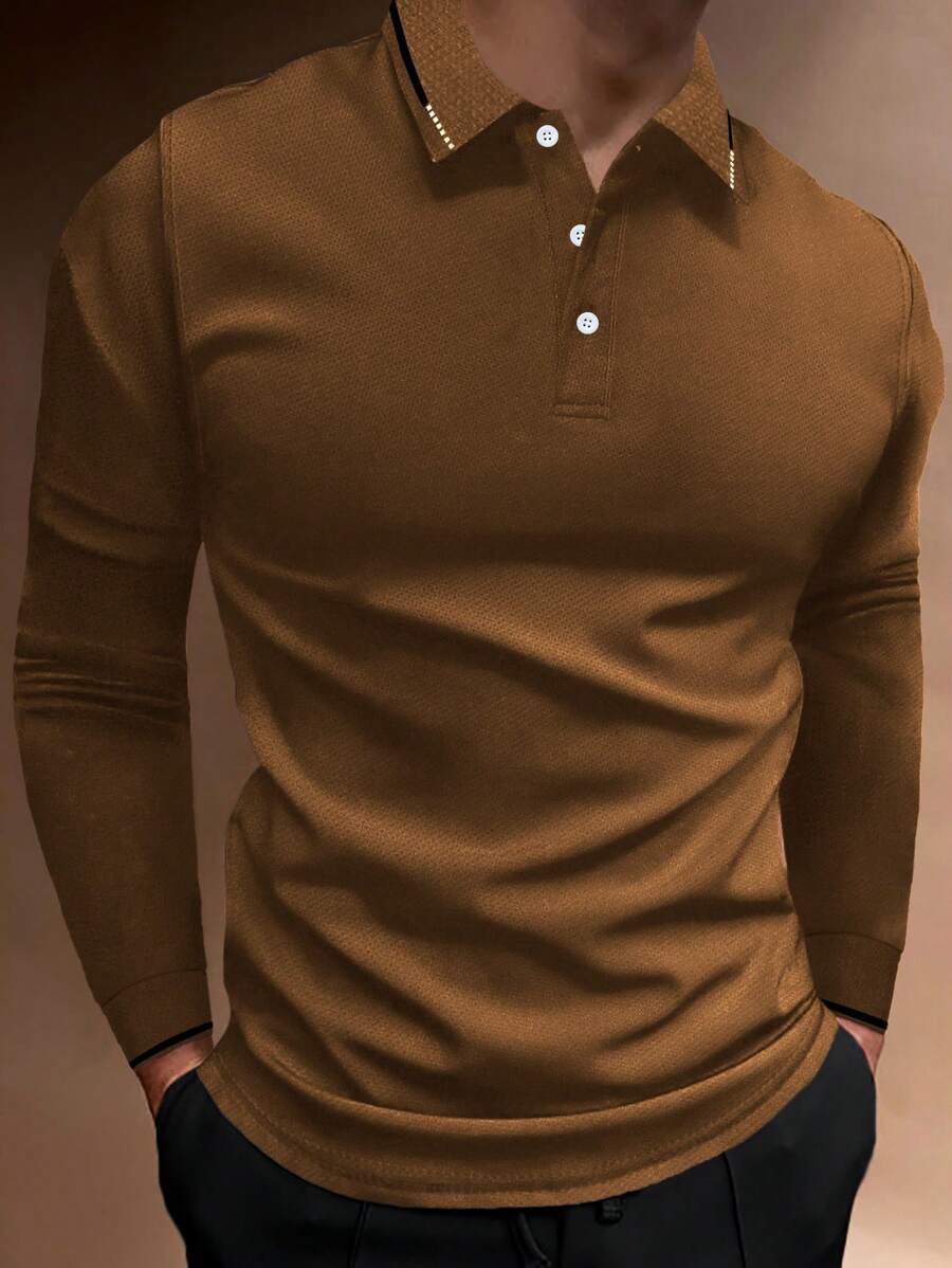 Manfinity Homme 男士拼接邊POLO衫 - 咖啡棕 - 查看 1