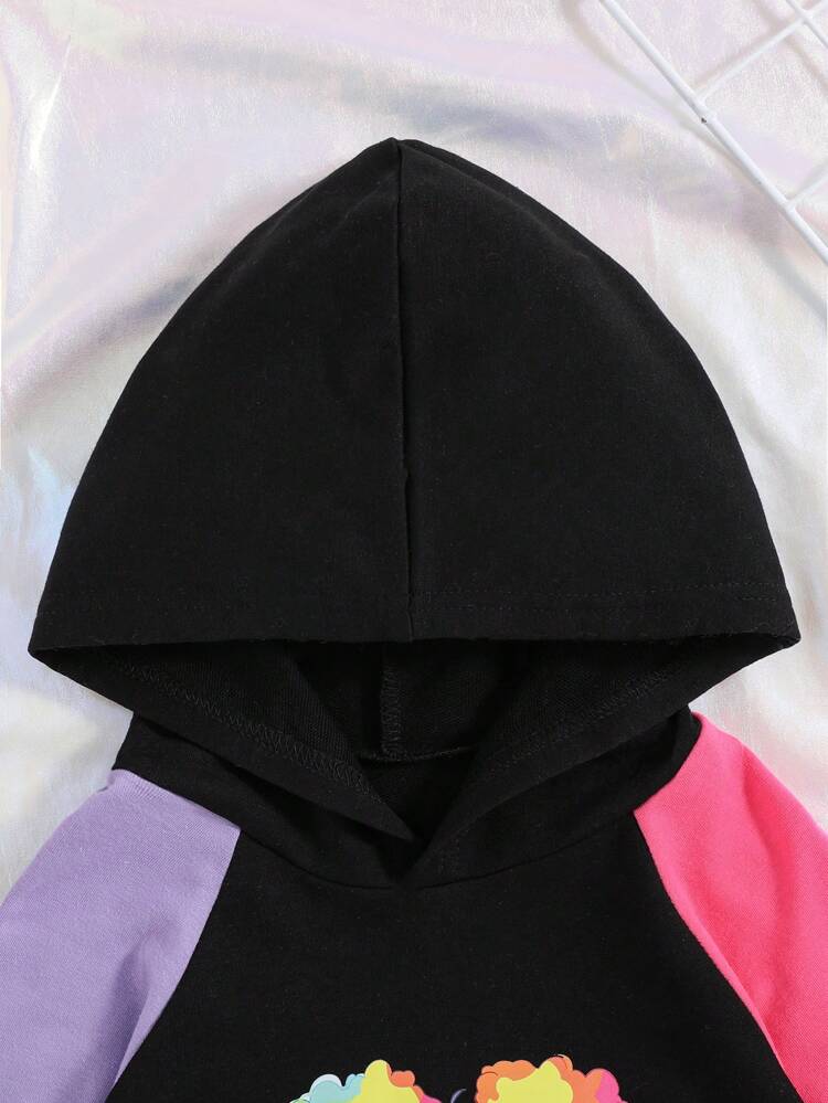 Young Girl Colorblock Figure Graphic Raglan Sleeve Sweatshirt