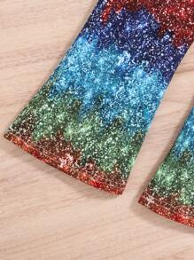 SHEIN Young Girl Colorblock Hoodie & Flare Leg Pants - Multicolor - View 6