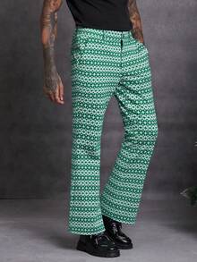 GENTILAND Men Geo Print Flare Leg Suit Pants - Black and White - View 6