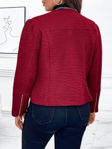 SHEIN Clasi Plus Zip Up Overcoat - Burgundy - View 2