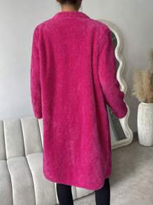 SHEIN Essnce 素色開門襟法蘭絨外套 - 玫紅色 - 查看 2