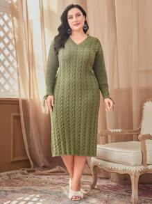 Mulvari 大碼麻花編織毛衣洋裝 - 綠色 - 查看 3