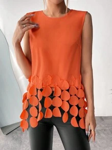 SHEIN Essnce 素色不對稱下擺背心上衣 - 橘色 - 查看 5