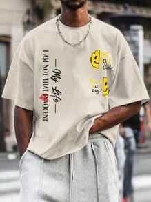 Manfinity EMRG Men's Cartoon Smile Face Printed T-shirt - Khaki - View 3