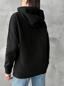 Slogan & Scenery Print Drop Shoulder Drawstring Hoodie