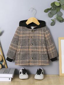 SHEIN Baby Boy Houndstooth Print Hooded Coat Without Sweater - Multicolor - View 3