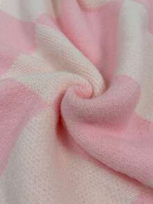 女士格纹落肩高领灯笼袖毛衣 - 粉色 - 查看 6