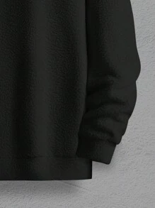 Manfinity Homme Men Letter Embroidery Half Zip Drop Shoulder Teddy Hoodie - Black - View 3