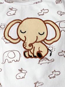 Baby Girl Elephant Print Jumpsuit & Hat - White - View 8