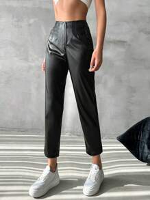 RueChic Carrot Cropped Pants - Black - View 1