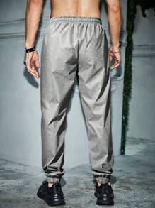 Manfinity Homme Hombres Pantalones de cintura con cordón con bolsillo oblicuo - Gris - Ver 2