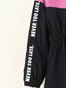 SHEIN Cô gái Tween Băng Letter Khối màu Eo dây rút áo có mũ Lót nhiệt áo - Màu Hồng  Dưa hấu - Xem 3