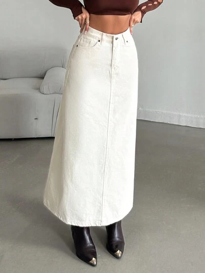 EURMUSE Washed Denim Skirt Without Belt