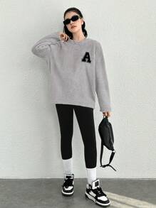 Thiếu niên cô gái Thư được vá Thả vai Áo nỉ - Màu Xám nhạt - Xem 5