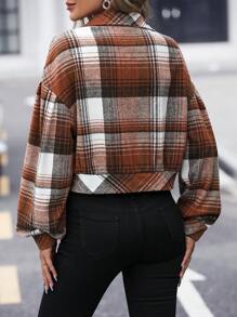 SHEIN LUNE In kẻ sọc Thả vai Chi tiết về Flap Áo khoác - trái cam - Xem 2