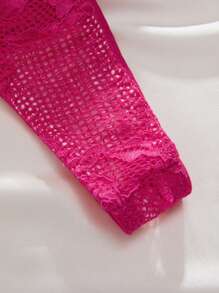 Lencería compuesta por sostén con aro con adorno de encaje floral y tanga - Rosa Fucsia - Ver 5