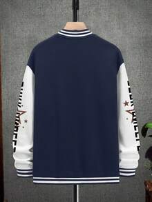 Manfinity Loose Fit Men's Slogan Graphic Two Tone Varsity Jacket - Multicolor - View 4