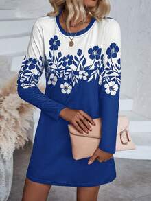 EMERY ROSE Floral Print Tee Dress - Blue - View 4