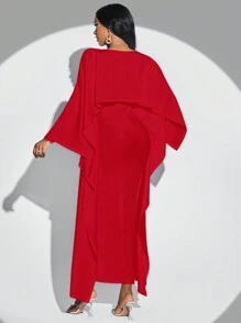 VaVaBold Solid Cloak Sleeve Dress - Red - View 2