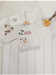 SHEIN 少女卡通與標語圖案衛衣 秋季 - 淺灰色 - 查看 3