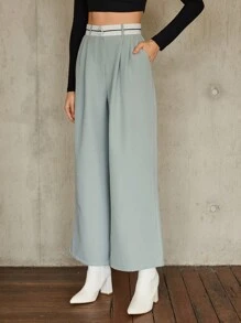 SHEIN Essnce High Waist Wide Leg Suit Pants - Baby Blue - View 1