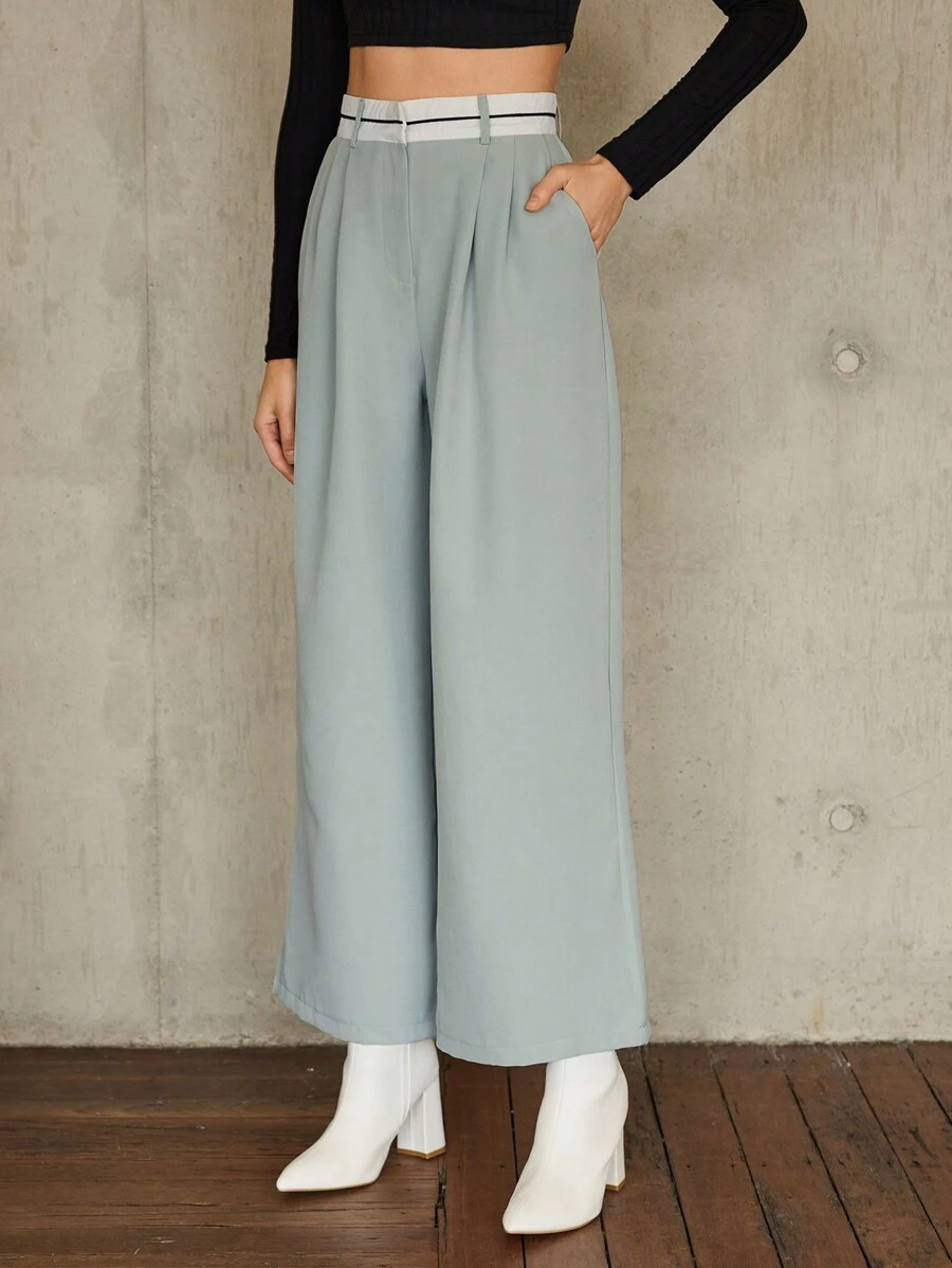SHEIN Essnce High Waist Wide Leg Suit Pants - Baby Blue - View 1