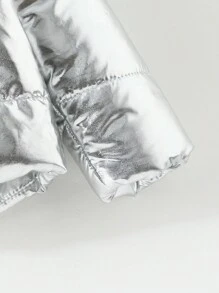 Baby Boy Letter Patched Detail Hooded Padded Coat - Silver - View 5