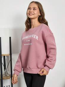 RueChic Teen Girl Letter Graphic Drop Shoulder Pullover - Pink - View 5