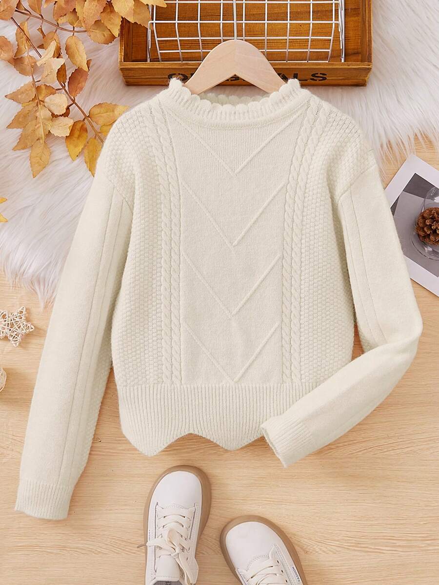 SHEIN Bé gái tuổi teen Chất rắn Xoắn Dan Áo len - Màu be - Xem 1