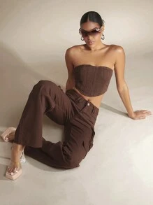 SHEIN BAE 素色短款牛仔抹胸上衣