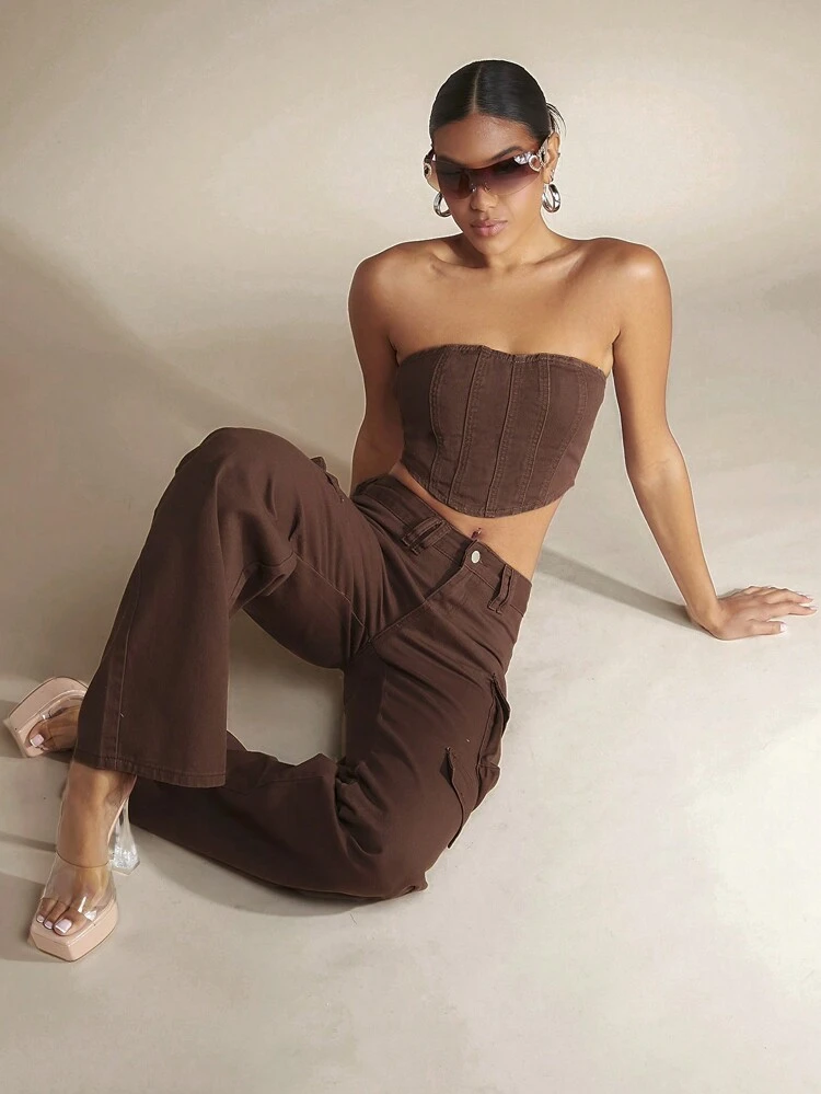 Solid Crop Denim Tube Top