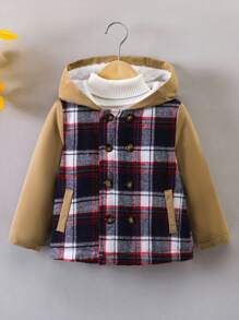 SHEIN Young Boy 1pc Plaid Print Hooded Thermal Lined Padded Coat - Multicolor - View 4
