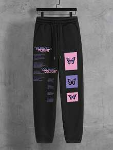 Manfinity EMRG 男士蝴蝶印花寬鬆健身褲 - 黑色 - 查看 3