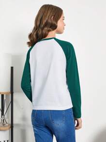 RueChic Teen Girl Letter Graphic Raglan Sleeve Tee - Multicolor - View 2