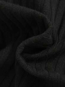 SHEIN Leap Crew Cô gái Tween Chất rắn Đồ đan Ribbed Viền chia cắt Đầm - màu đen - Xem 6