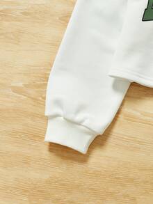 SHEIN Cô gái Tween Đồ họa Chữ cái Áo Hoodie & Quần thể thao - Màu xanh Bạc hà - Xem 3