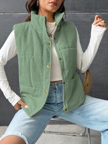 SHEIN EZwear Áo khoác đệm có nút cài phía trước - Màu xanh Ô liu - Xem 1