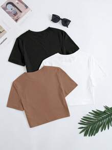 SHEIN Unity 3入組素色短款T恤 - 彩色 - 查看 2