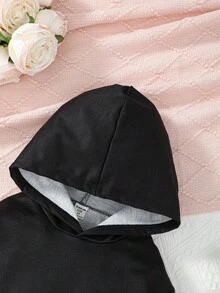 SHEIN Young Girl Solid Hooded Sweatshirt - Black - View 4