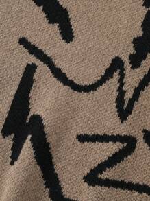 Manfinity Hypemode Men Graphic Pattern Drop Shoulder Sweater, Men Sweaters, Men Knitwear, Men Knit Sweater, Men Jumper, Men Pullover - Coffee Brown - View 6