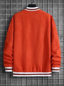 Manfinity Homme Men Letter Patched Striped Trim Drop Shoulder Varsity Jacket - Orange - View 2