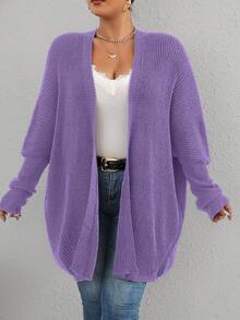 SHEIN Franclia Plus Size Batwing Sleeve Cardigan - Purple - View 3