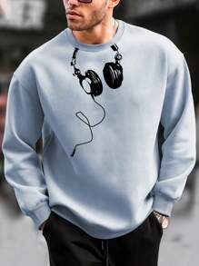 Manfinity Homme Men Headphone Print Drop Shoulder Sweatshirt - Baby Blue - View 1