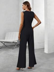 RosyDaze Button Front Vest Blazer & Wide Leg Pants