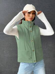 SHEIN EZwear Áo khoác đệm có nút cài phía trước - Màu xanh Ô liu - Xem 6