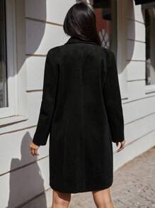 EURMUSE Lapel Neck Slant Pocket Overcoat - Black - View 2