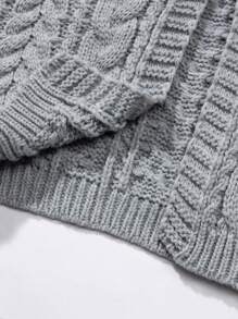 SHEIN Unity Tie Front Cable Knit Cardigan - Grey - View 7