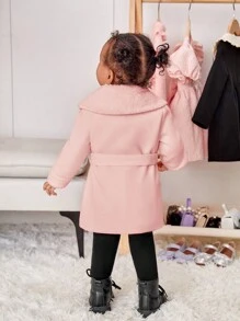 SHEIN 女嬰羊絨領口腰帶外套 - 粉色 - 查看 2